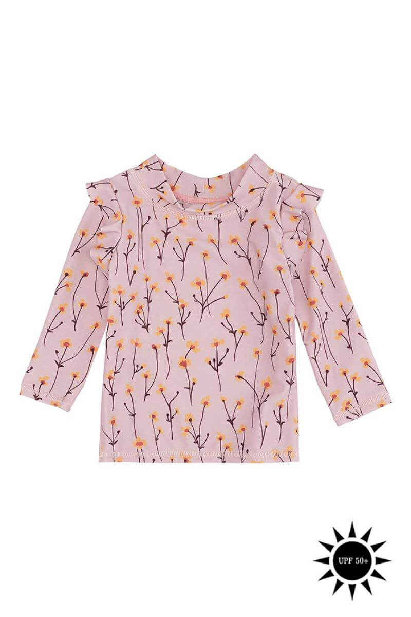 Dawn Pink AOP Buttercup S Fee Sun Shirt badebluse fra Soft Gallery til piger - Lillepip.dk