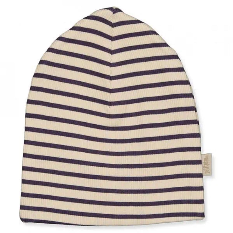 Coffee/Cream Beanie Hat Modal Striped fra Petit Piao