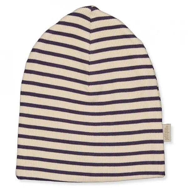 Coffee/Cream Beanie Hat Modal Striped fra Petit Piao