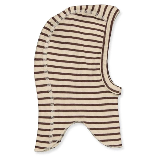 Coffee/Cream Belaclava Modal Striped elefanthue fra Petit Piao