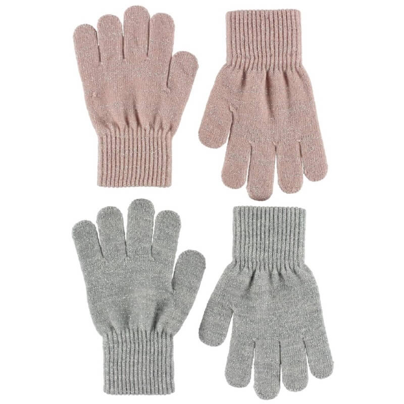 Lysegrå/Lyserød (2 pak) strik handsker med glimmer fra Melton