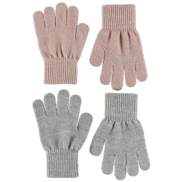 Lysegrå/Lyserød (2 pak) strik handsker med glimmer fra Melton