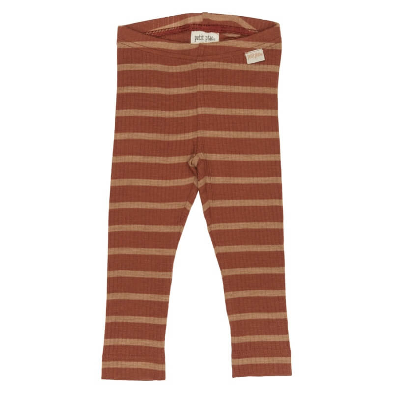 Rust/Cream leggings merino wool striped fra Petit Piao