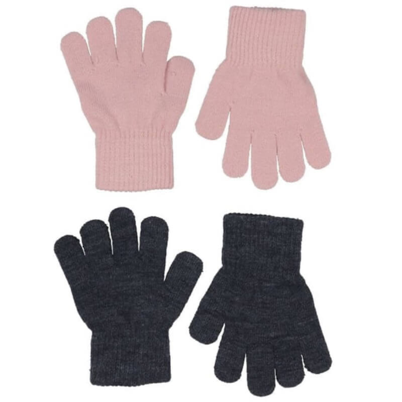 Mørkegrå/Rosa (2 pak) strik handsker fra Melton