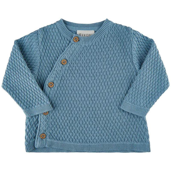 Faded denim baby boy knit cardigan fra Fixoni