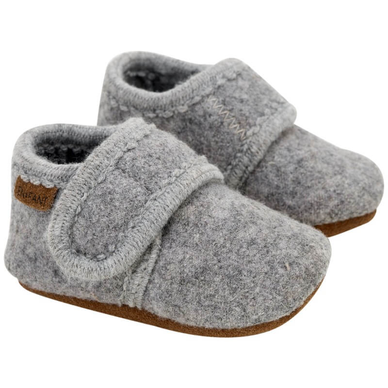 Grey melange baby uld sko med velcro fra En Fant til børn - Lillepip.dk