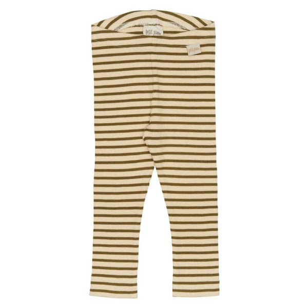Leaves/cream baby leggings model striped fra Petit Piao - Lillepip.dk