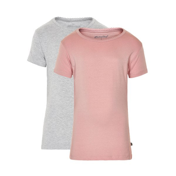 Grå og rosa 2-pak basic t-shirt fra Minymo til piger - Lillepip.dk